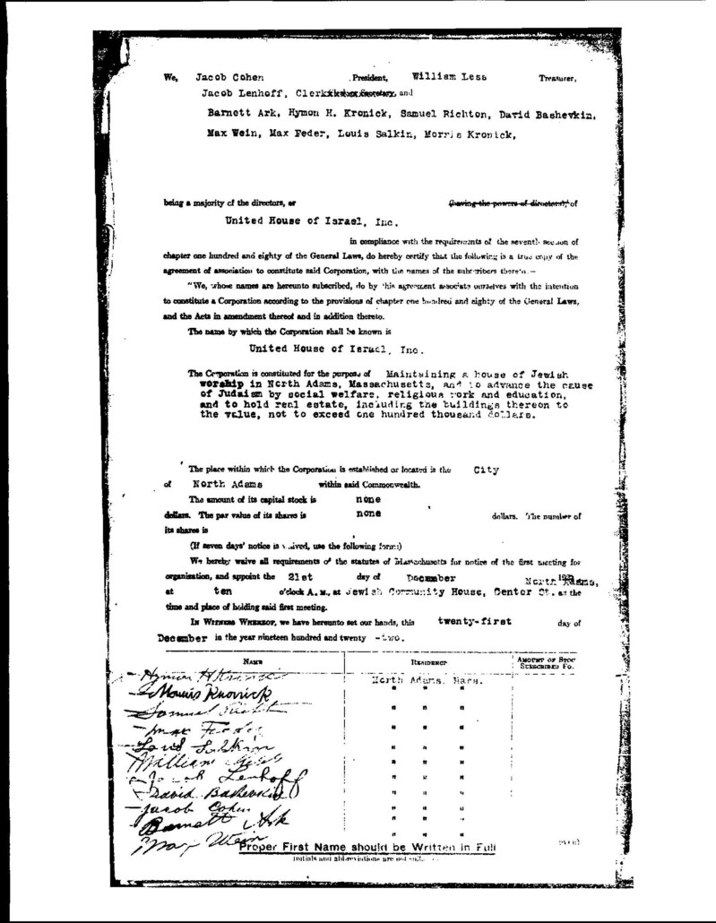 United House of Israel Incorporation Document