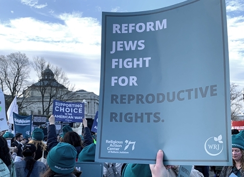Sign at rally that says Reform Jews Fight for Reproductive Rights