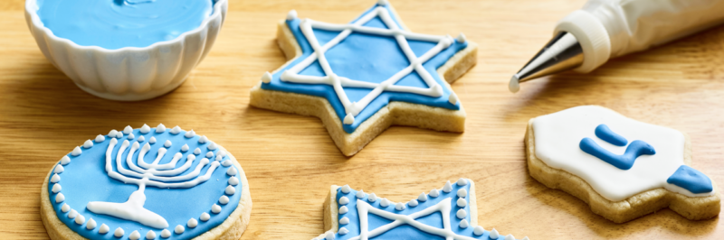 Blue and white Hanukkah cookies.