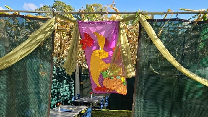 A photo of the CBI Sukkah from 2021.