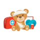 A teddy bear receiving medical care.