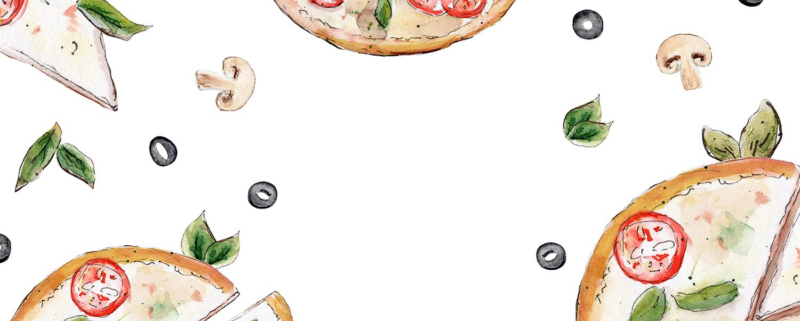 Watercolor images of pizza by DariaKreskinaArt.