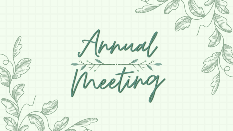 A leafy themed Annual Meeting banner.