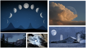 Images of the moon at night.