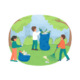 A drawing of three children cleaning up a park.