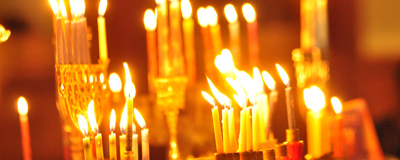 Many candles lit for Chanukah.
