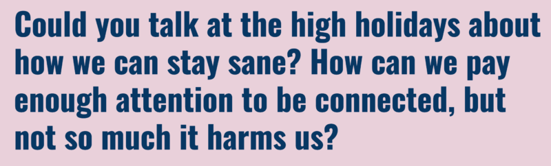 "Could you talk at the high holidays about how we can stay sane? How can we pay enough attention to be connected, but not so much it harms us?"
