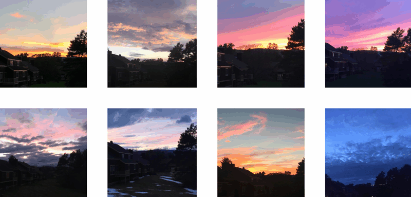 My Own Skies Eight photos of the sky at different hours of the day.