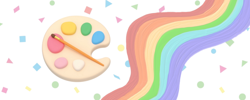 A painted rainbow next to a paint palette