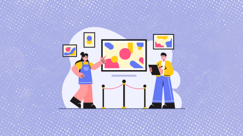 Clipart of two people looking at an art exhibit